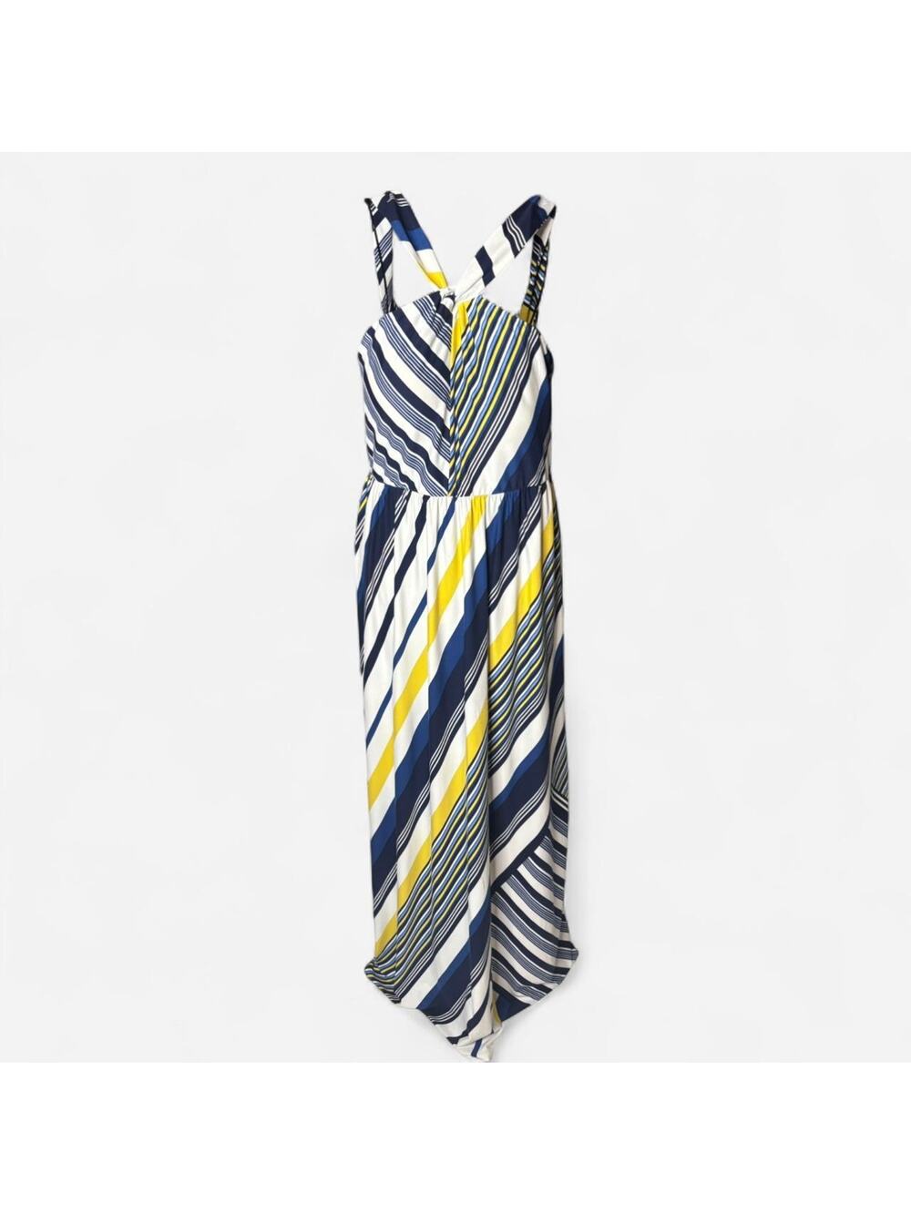 Soma Striped Halter Maxi Dress with Built-In Bra L - flattering diagonal stripes